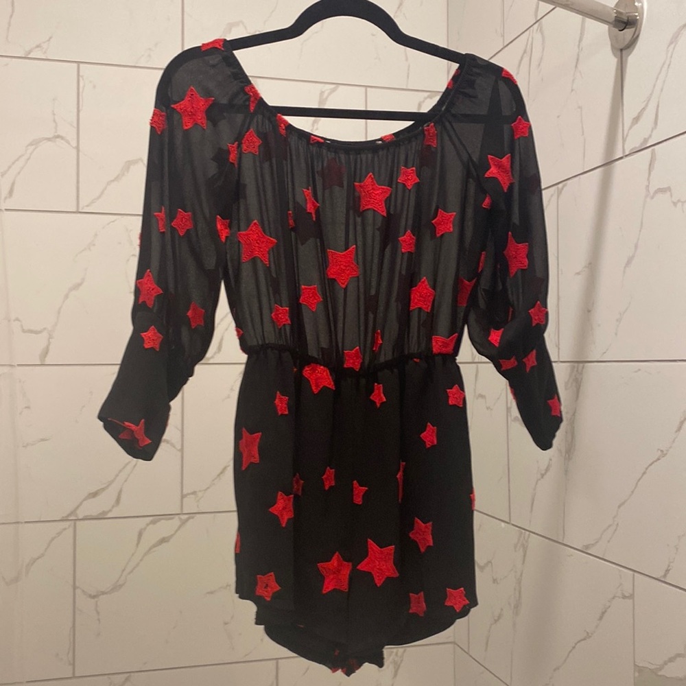 Small black long sleeved romper - off-the-shoulder